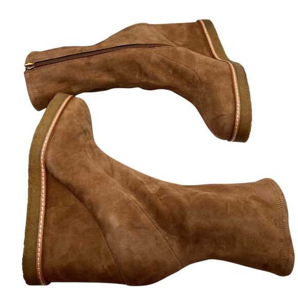 Veronica Beard Women 9.5 Arlo Suede Leather Wedge Boots Hazelwood Tan Brown NWOT - Picture 14 of 16